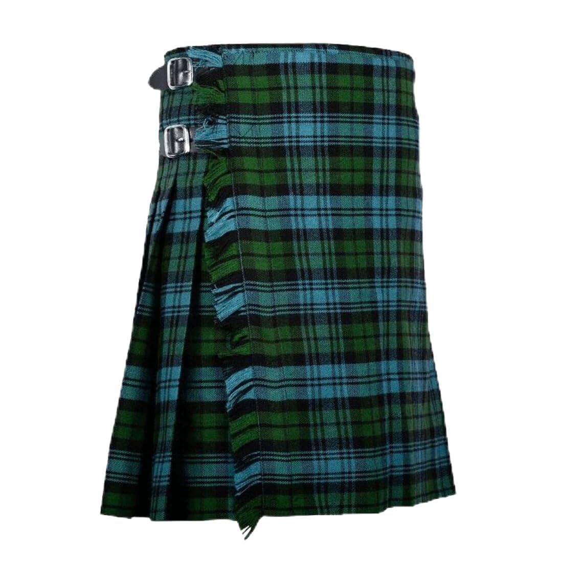 Campbell, kilt scozzese da uomo, 8 m, in lana acrilica, tradizionale kilt plissettato con cinghie in pelle e fibbie cromate, vita personalizzata, lunghezza 61 cm