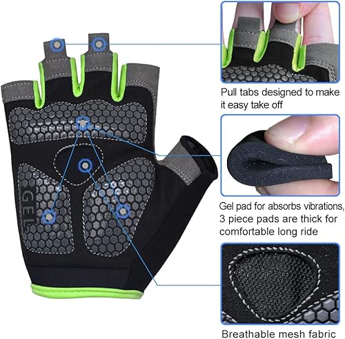 Miniatura 2 de HuwaiH Guantes de ciclismo para hombresmujeres, antideslizantes, amortiguadores, guantes de ciclismo con almohadilla de gel de medio dedo, guantes