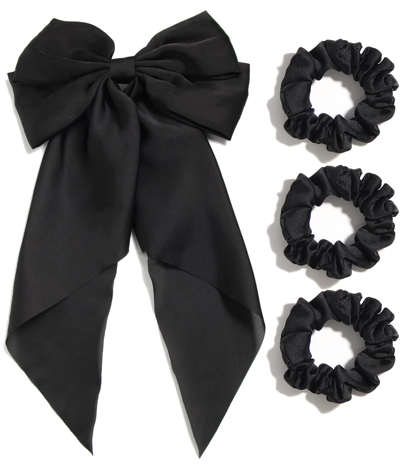 Satin Giant Hair Bow French Barrette Hair Clip Women Hair Accessory (Black)