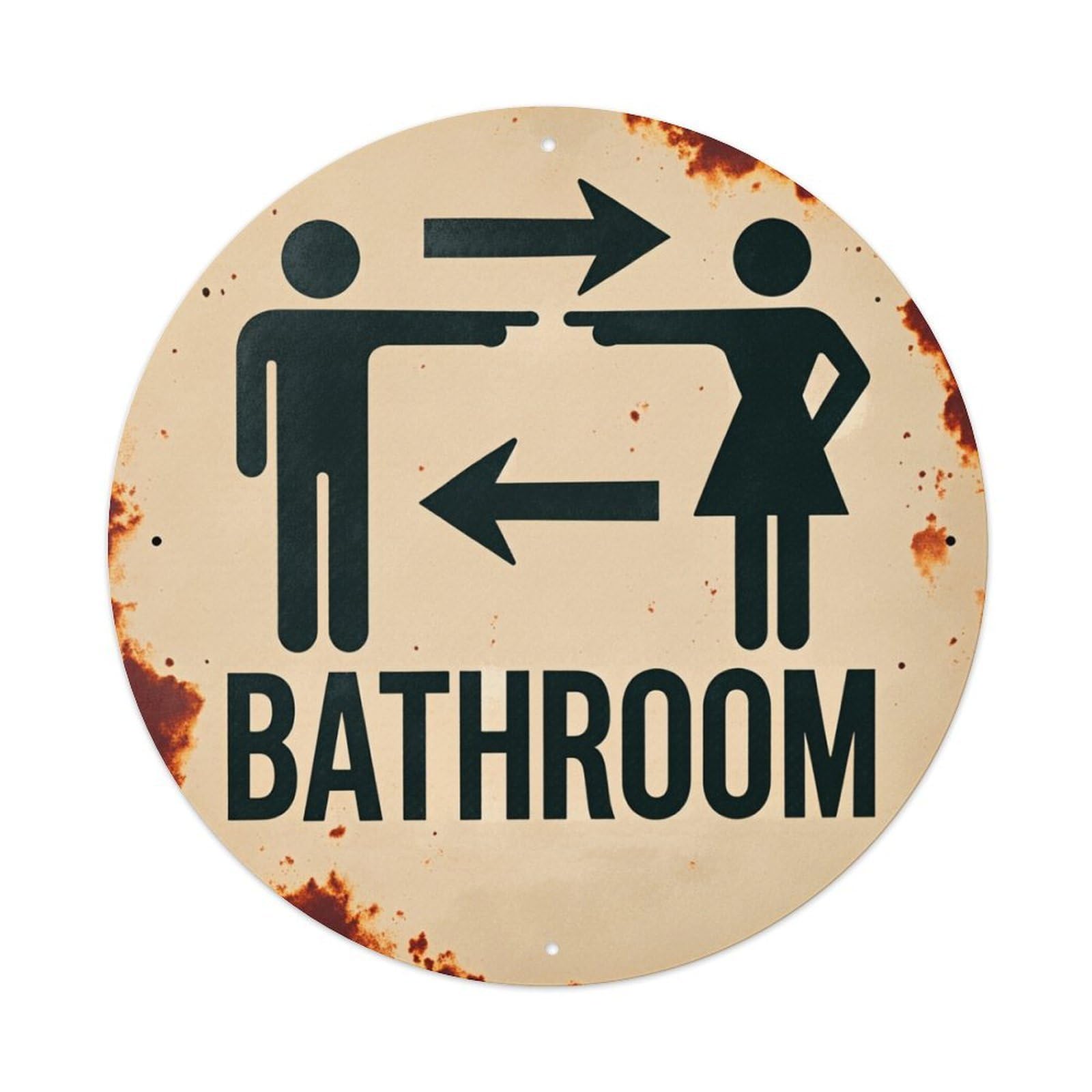 Bathroom Sign With Arrows And Figures Round Tin Sign Retro Metal Sign for Cafe Bar Pub Home Game Room Gym Club Wall Decoration Vintage Metal Poster 8x8 Inch