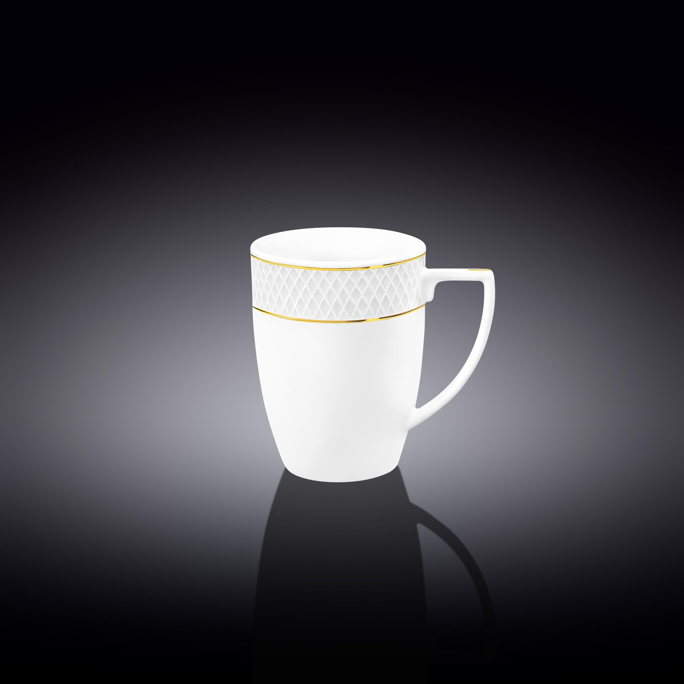 Wilmax - Teetassen & Kaffeetassen 6er Set - 320ml - Kaffeebecher Porzellan mit Goldmuster - Becherset - Tasse für Tee, Kaffee, Cappuccino - Porzellantassen mit Griffen - Weiß