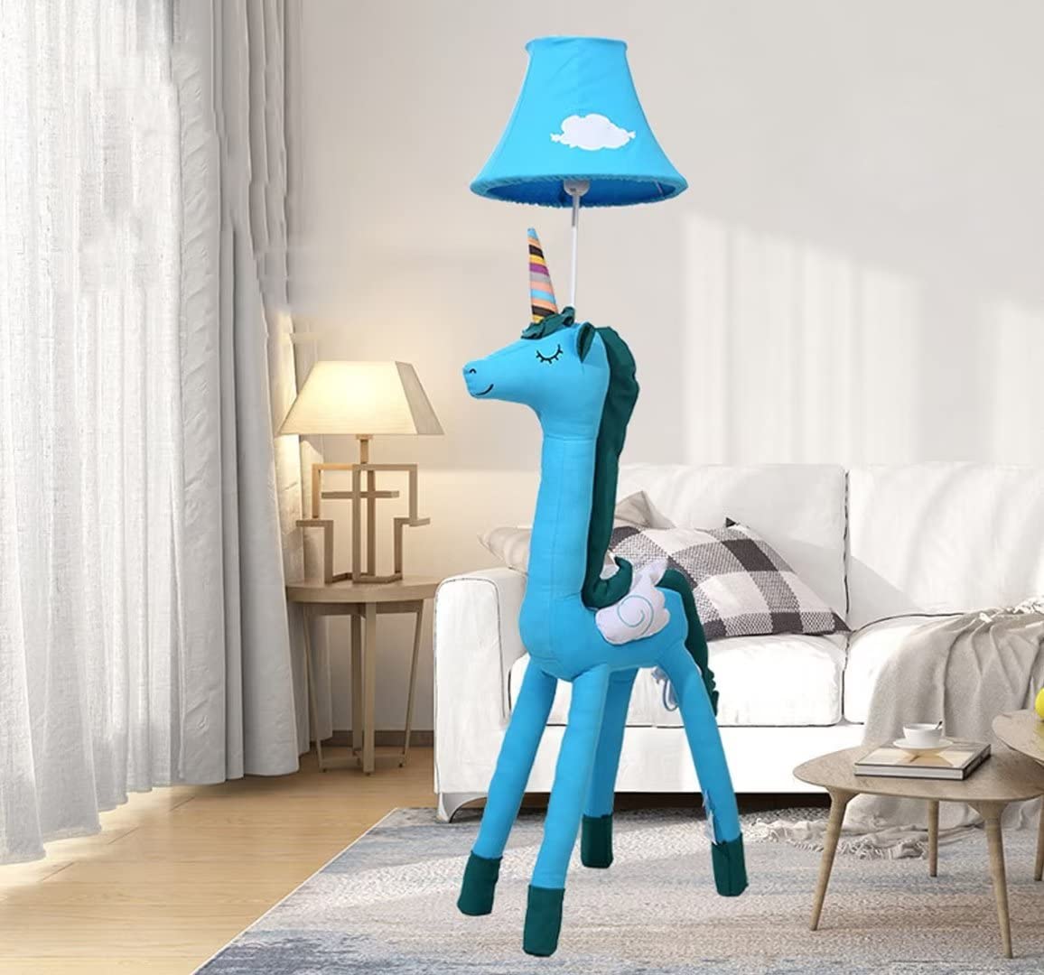Lampada da terra unicorni cartone animato,modello animale carino luce in piedi con paralume in tela,camera dei bambini camera da letto panno luci notturne illuminazione decorativa,portalampada E27