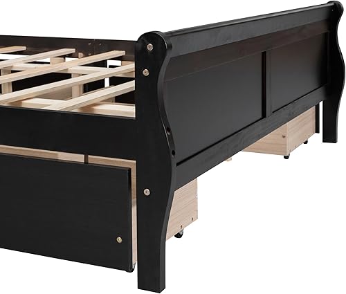 Miniatura 135 de Cama de plataforma de madera de tamaño individual con cabecera en forma de casa, soporte de listones de madera, para dormitorio de niños, niñas,