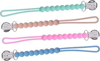 SHOWERORO 4 Pçs Chupeta Anti Gota Corrente Silicone Chupeta Trela Clipe De Chupeta Do Bebê Trelas Clipe De Silicone Chupeta Titular Clipe Chupetas De Silicone Clipe De Sílica Gel Contas