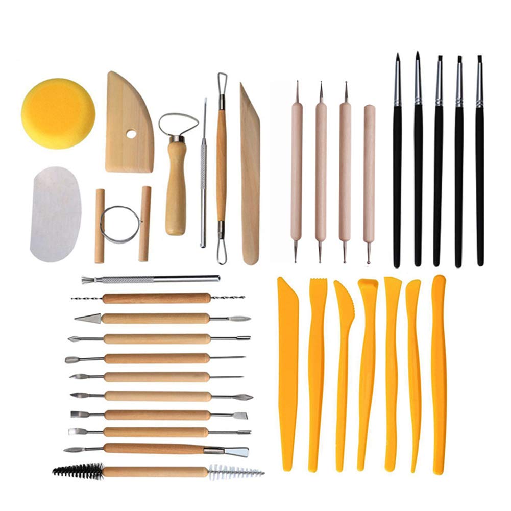 Homoyoyo 3-teiliges Töpferwerkzeug Set - Keramische Modellierwerkzeuge Mit Holzgriff Für Ton & Polymer Clay