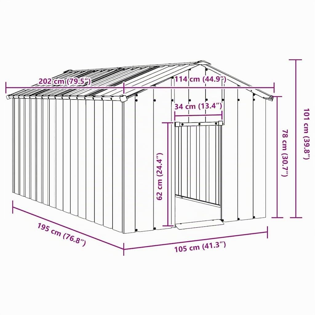 IKAYAA Caseta para Exteriores Grande, Caseta para Perros Acero Galvanizado 114x202x101 cm Gris Antracita