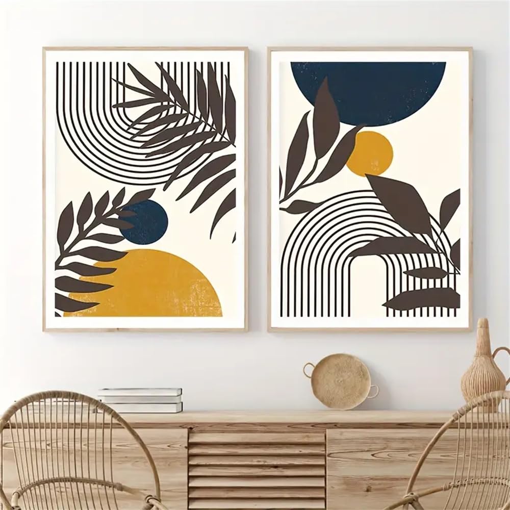 WUHBCZ Art Decor,Abstract Geometric Lines Leaves Canvas Painting, Leaf Plant Poster and Prints Wall Art, Boho Living Room Decoration Home Decor Picture-30 * 50cm*2PCS (No Frame)