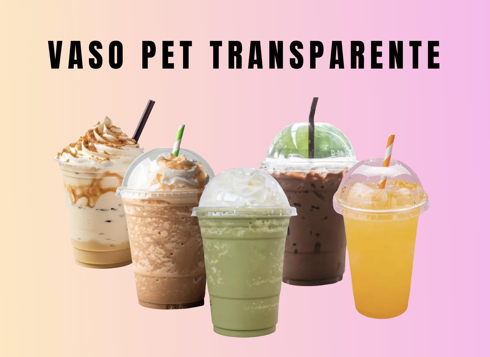 Vasos Transparentes con Tapa Abovedada, Vasos Resistentes y Reutilizables para Batidos, Granizados, Smoothies y Frappés, Uso Profesional y Takeaway, 375ml – 95mm Ø, 50 Unidades