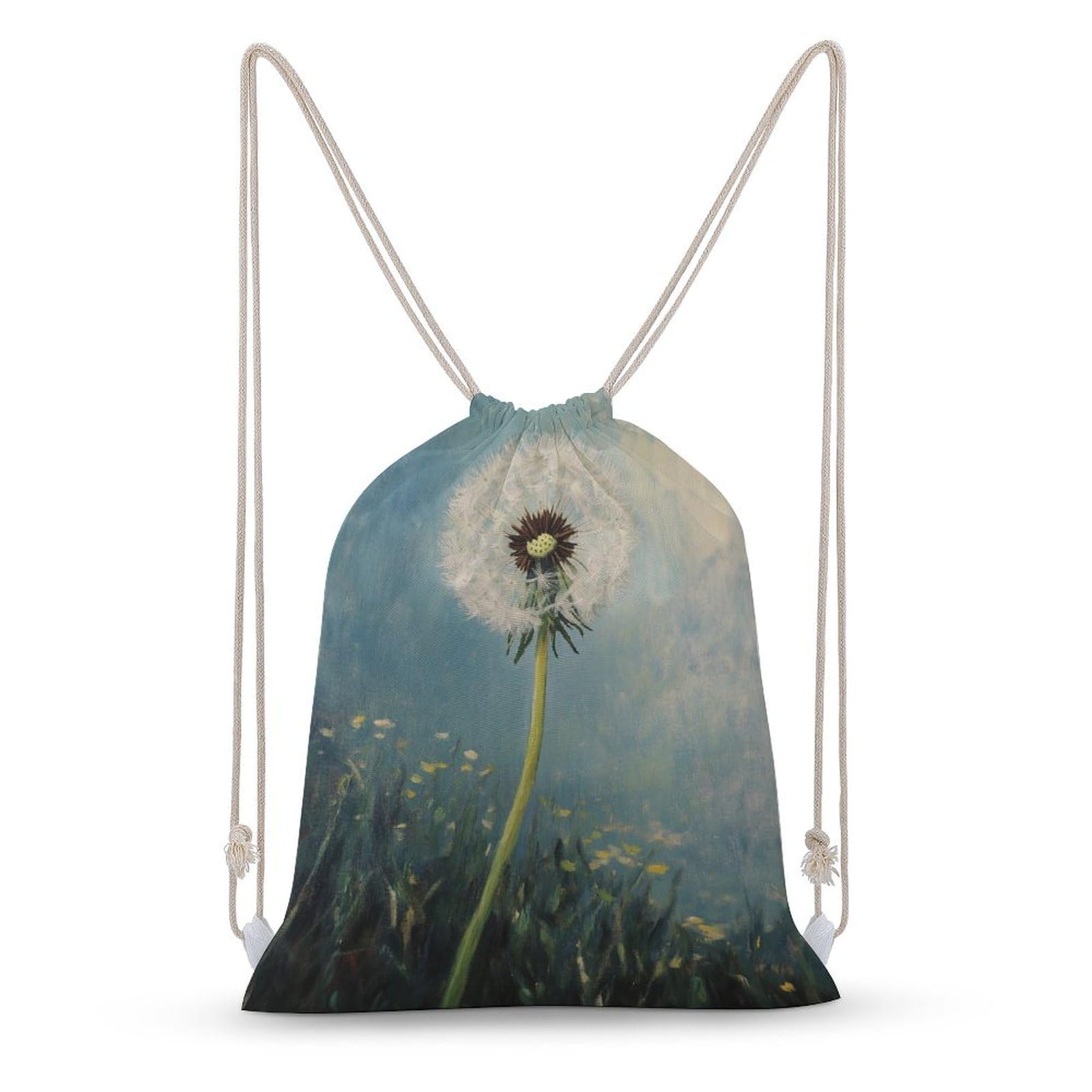 Single Dandelion Drawstring Backpack Canvas String Bag Lightweight Sports Gym Bag for Men Women