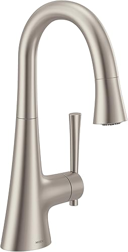 Moen 6126SRS Kurv Collection - Grifo de barra desplegable de una manija con limpieza eléctrica con reflejo, acero inoxidable