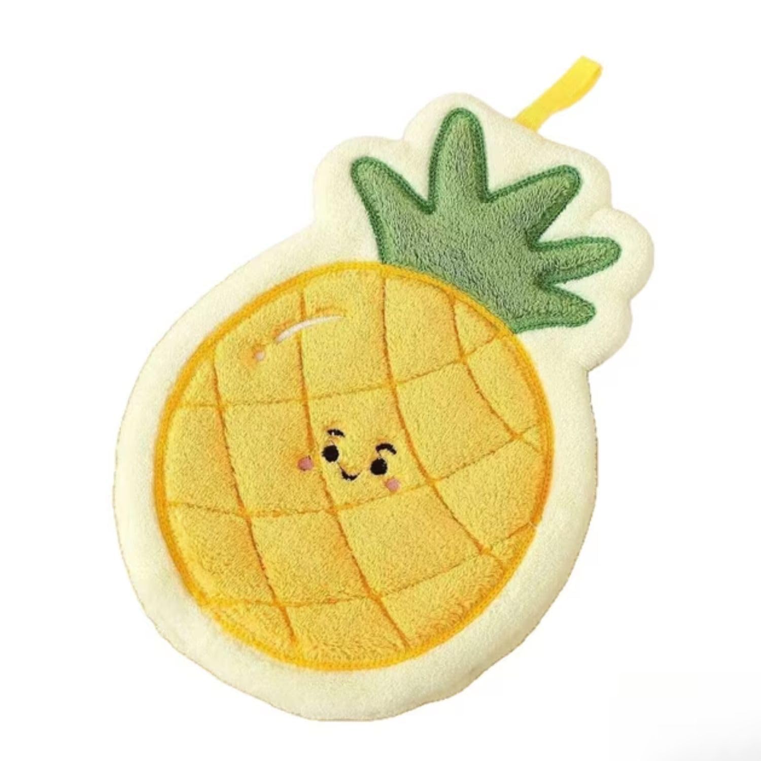 Pineapple Shape Hanging Hand Towel (26 x 22 cm) | Cute Cartoon Fruit Microfiber Kitchen & Bathroom Towel | Super Soft Ultra Absorbent Face & Hand Wipe | Reusable Decorative Hanging Towel for Kids-image-10
