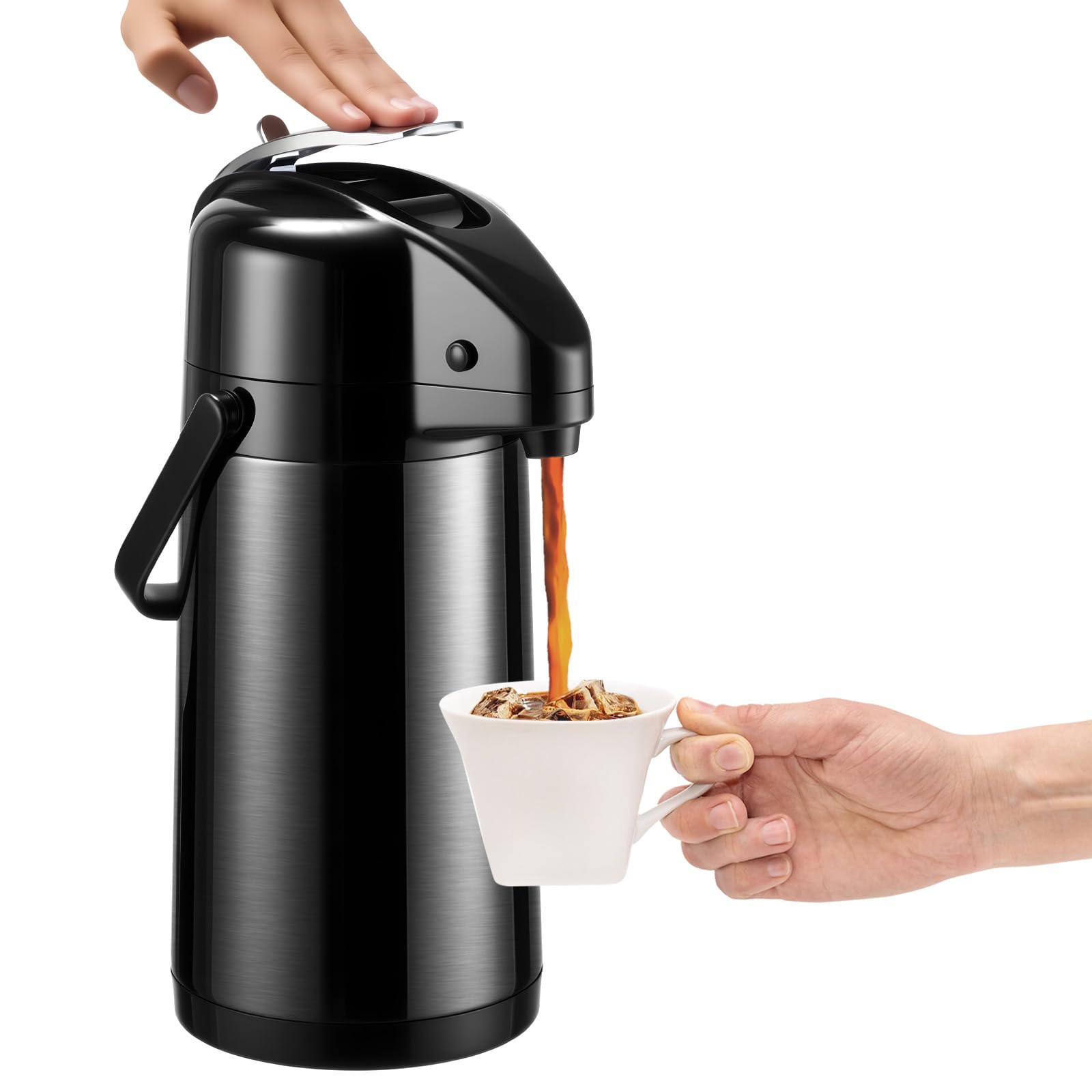 ParaCity Verbesserte Airpot-Kaffeekaraffe mit Doppelpumpe, 2,5 l, 316 isolierter Edelstahl, Kaffee-Thermokanne für heiße/kalte Getränke mit Lazy Susan Boden