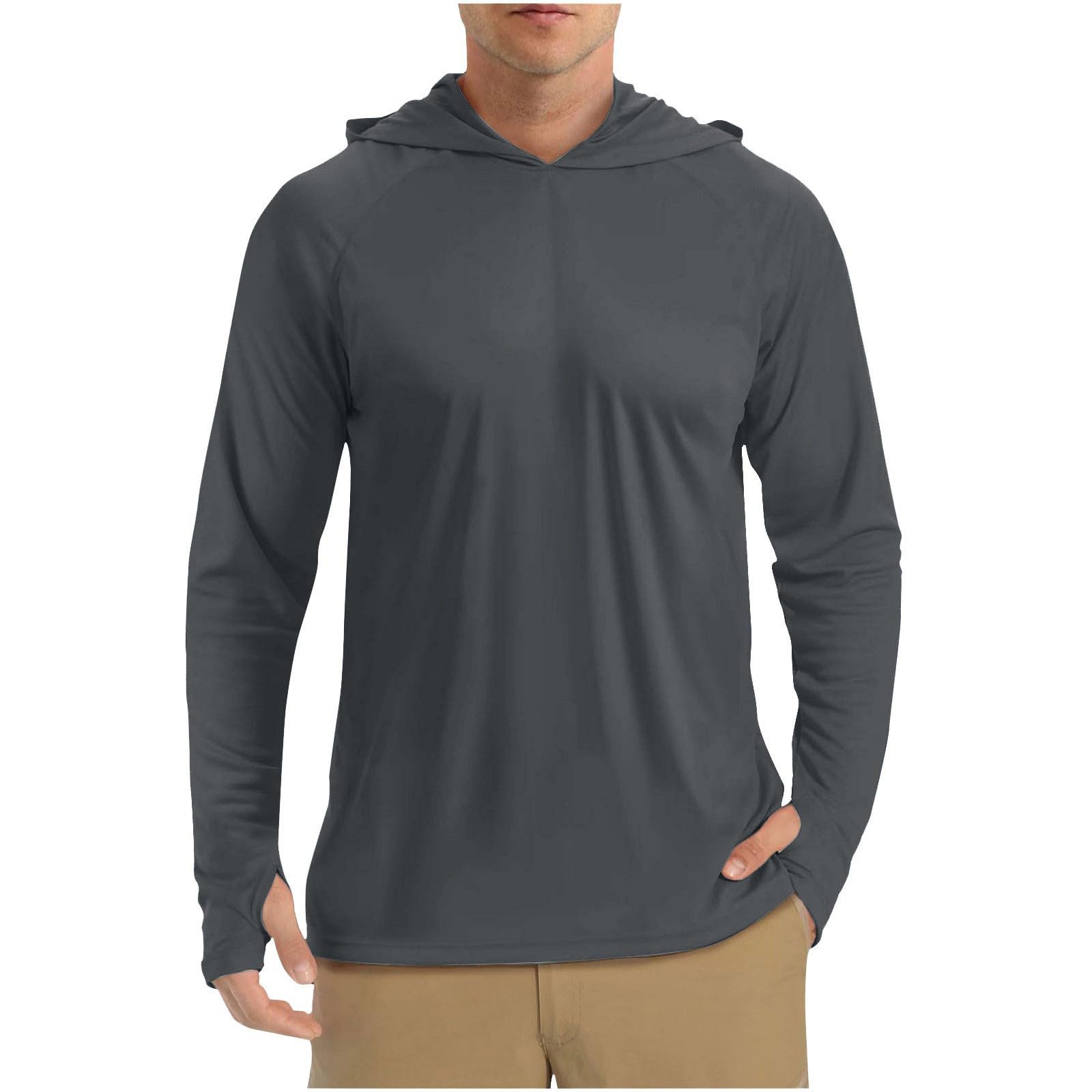 Mens Fishing Shirts UPF 50+ Sun Protection Long Sleeve Hoodie Breathable Outdoor Running Swimming Rash Guard
