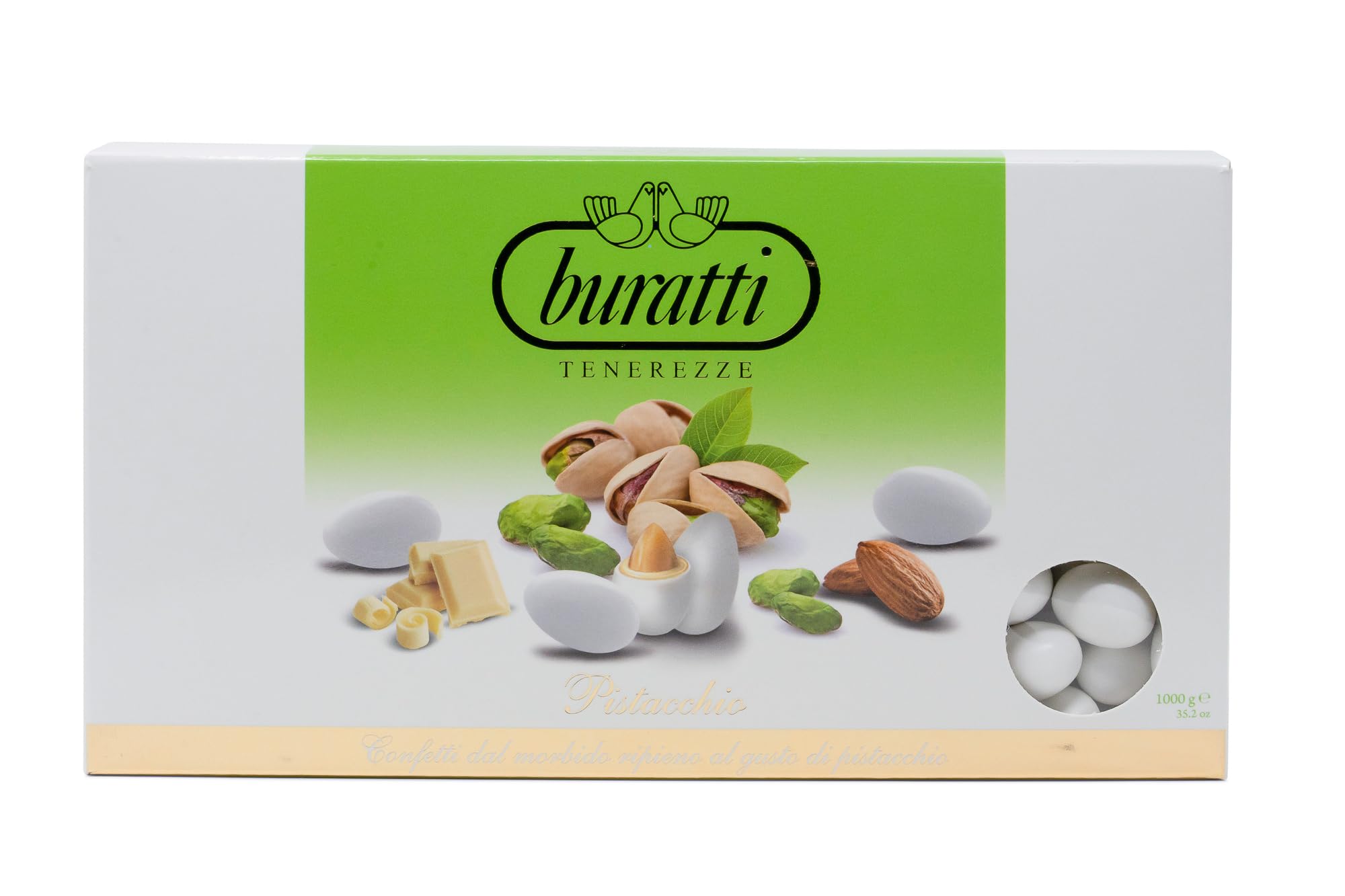 Buratti Confetti Tenerezze Sabor A Pistacho Blanco Almendras Recubiertas De Chocolate - 1 kg