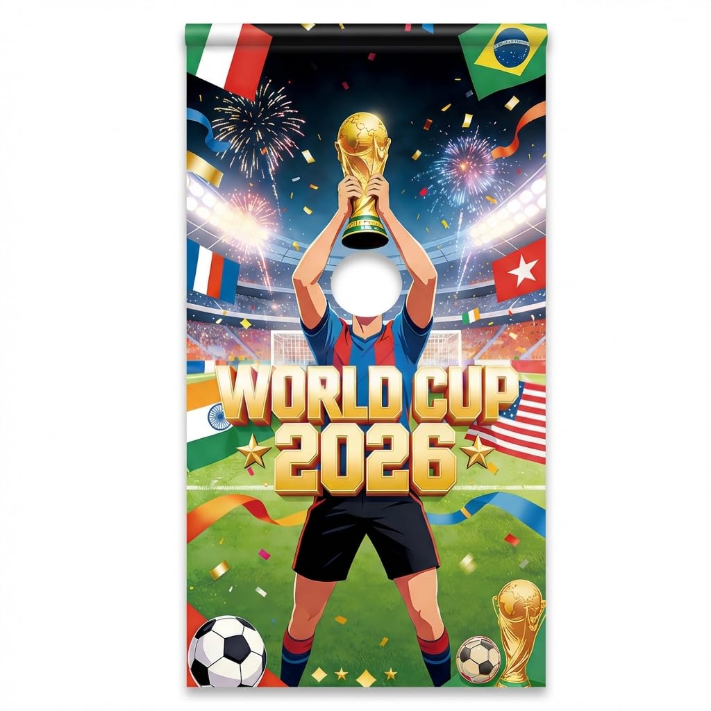 2026 Football Soccer Photo Banner,Giant Face-in-Hole Photo Prop for World Cup Football 2026,180x90cm Vivid Stadium Banner,Interactive World Cup 2026 Decorations&Gift Merchandise