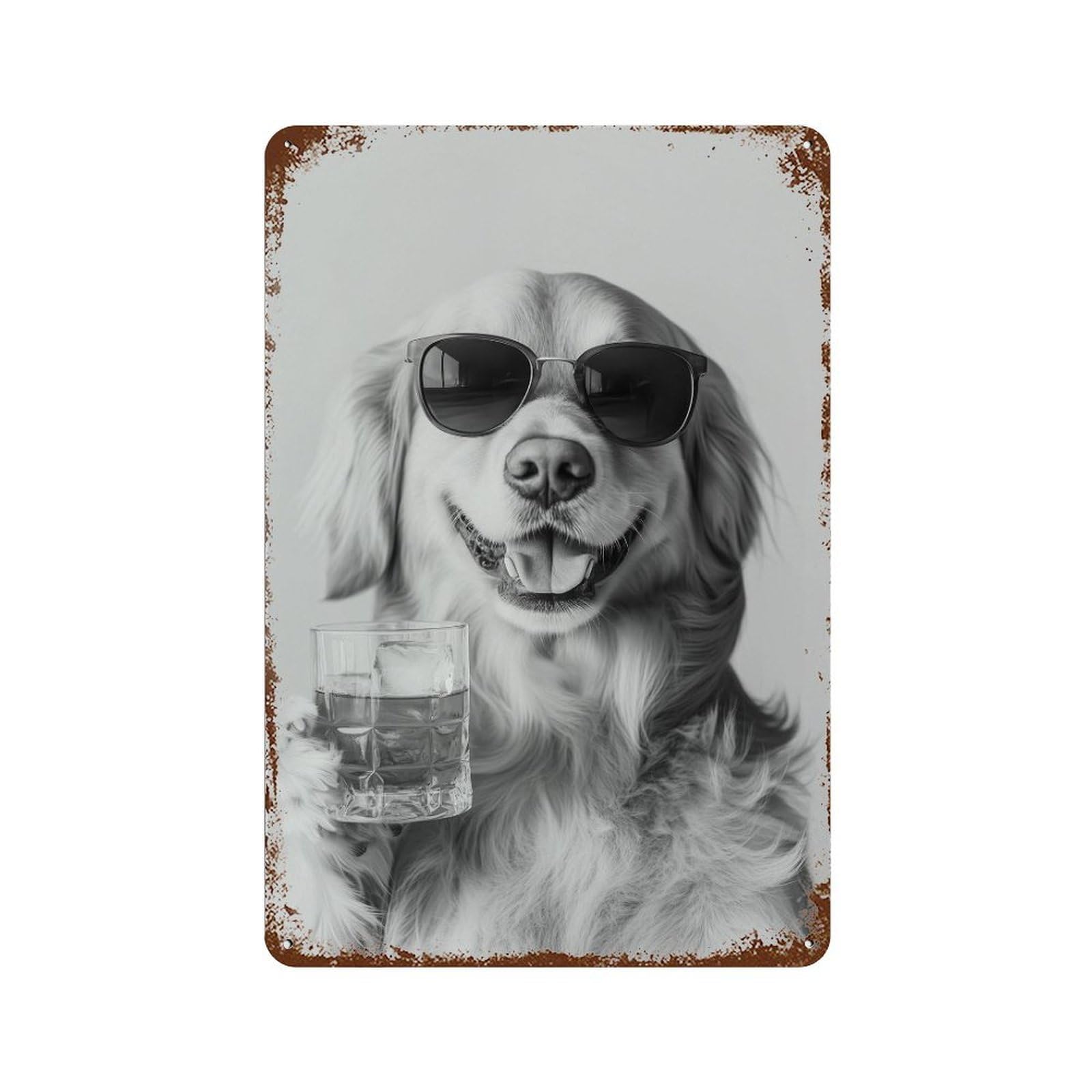 xiaoxiaoshen Golden Retriever Drinking Whiskey Wall Art Wall Decor Art Metal Tin Poster Modern Home Decor Art Home Bar Shop Decorations Vintage Sign 30x20cm