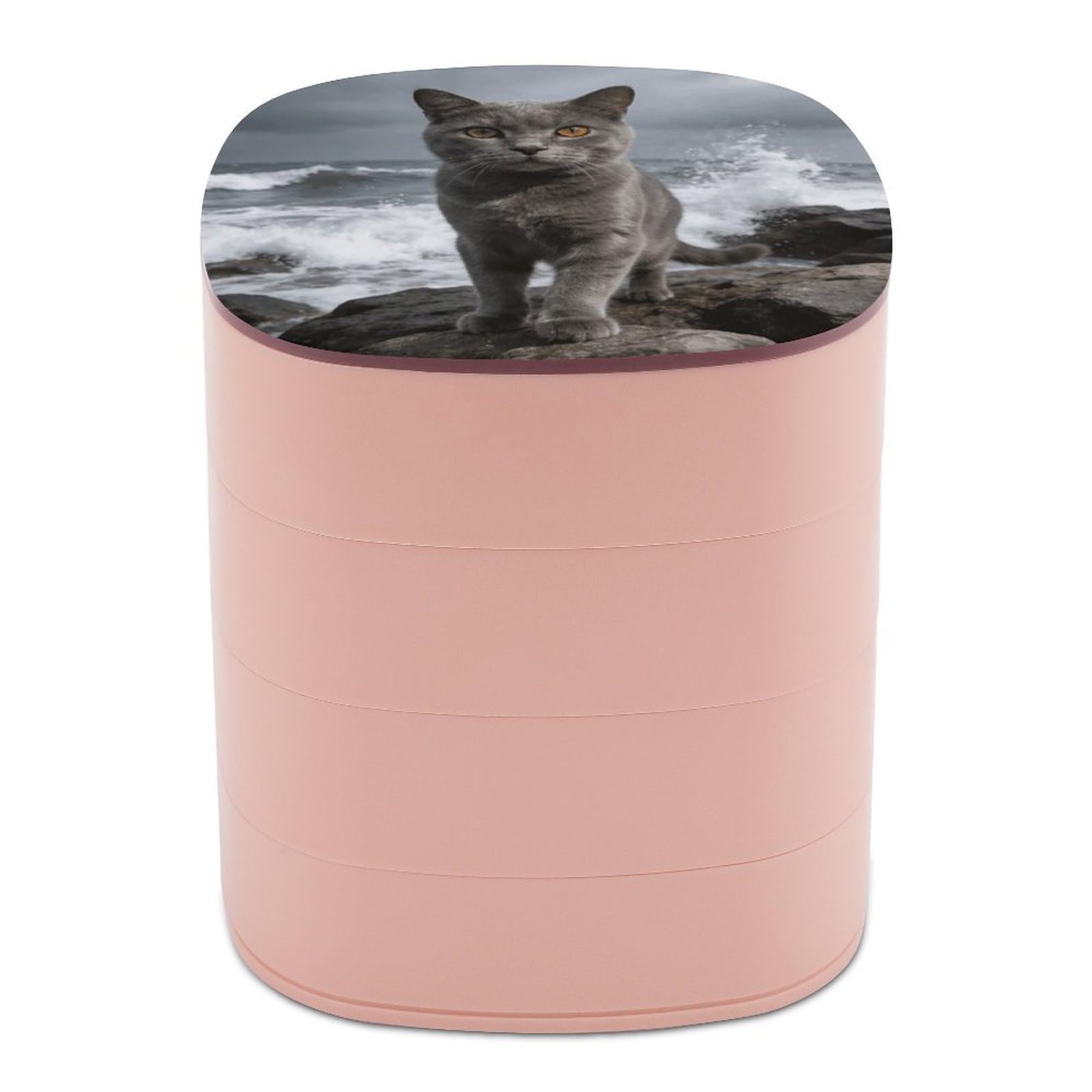 LZQPOEAS Waves, Cats Jewelry Box Women Jewelry Organizer Travel Jewelry Case Cute Necklace Ring Storage Organizer 4-Layer Rotating Jewelry Tray Case with Mirror for Bracelets