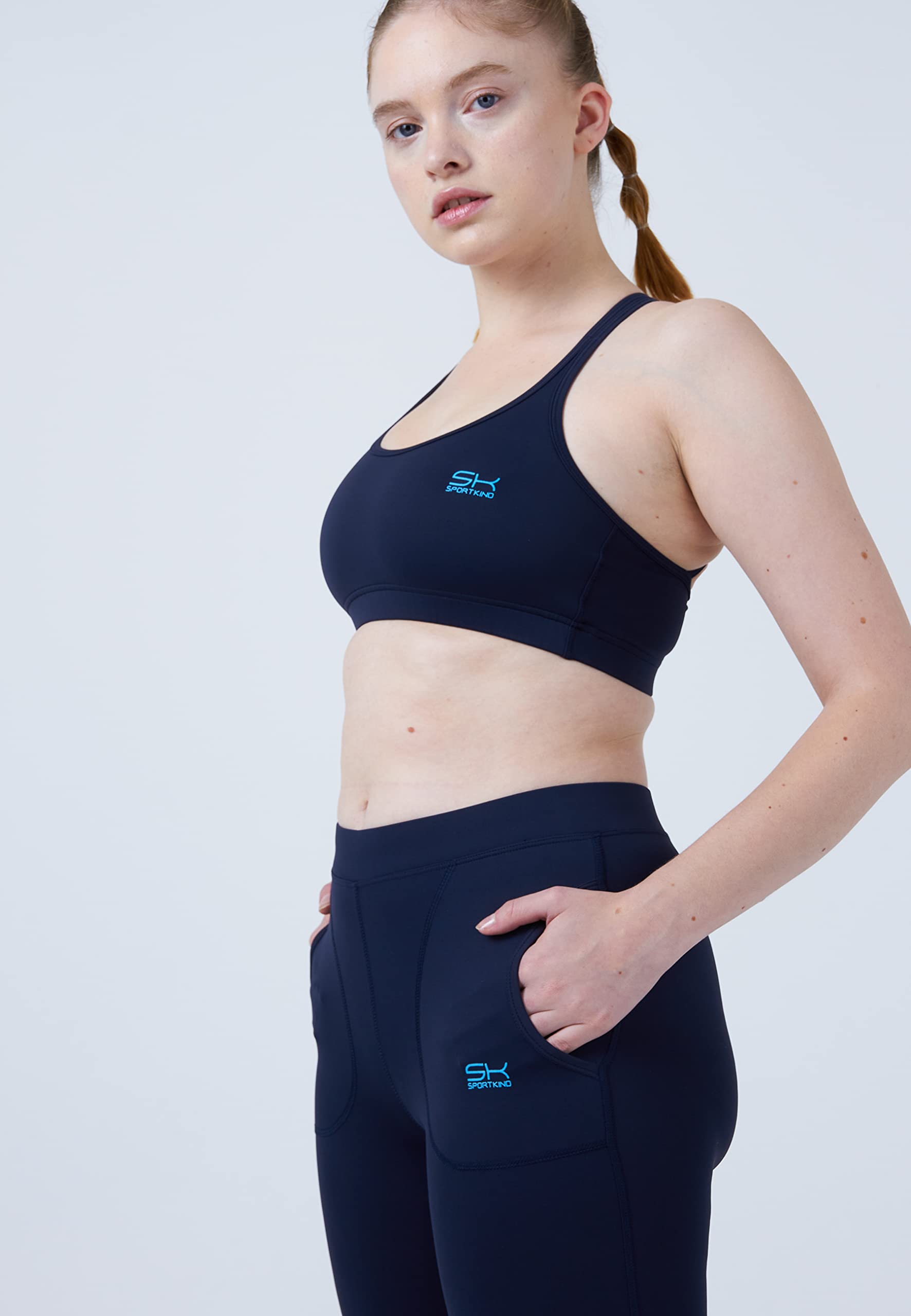 Sportkind Mädchen & Damen Tennis, Padel, Fitness Tights, Sport 3/4 Capri Leggings mit Taschen, Mid Waist, Blickdicht, atmungsaktiv