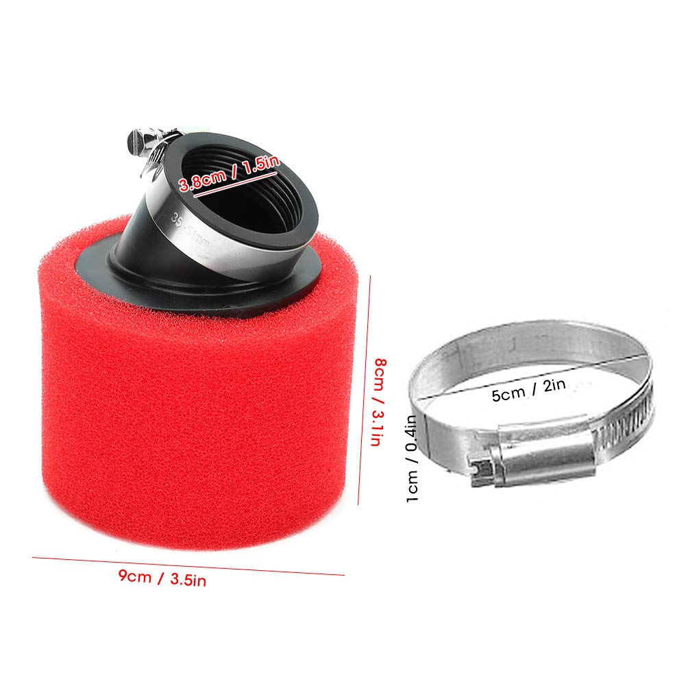 Yctze Schaumluftfilter 38 Mm – 45° Abgewinkelt, Roter Schwamm, Edelstahl | Ersatz Für CRF50, XR50, ATV, Dirt Bikes 110-125cc