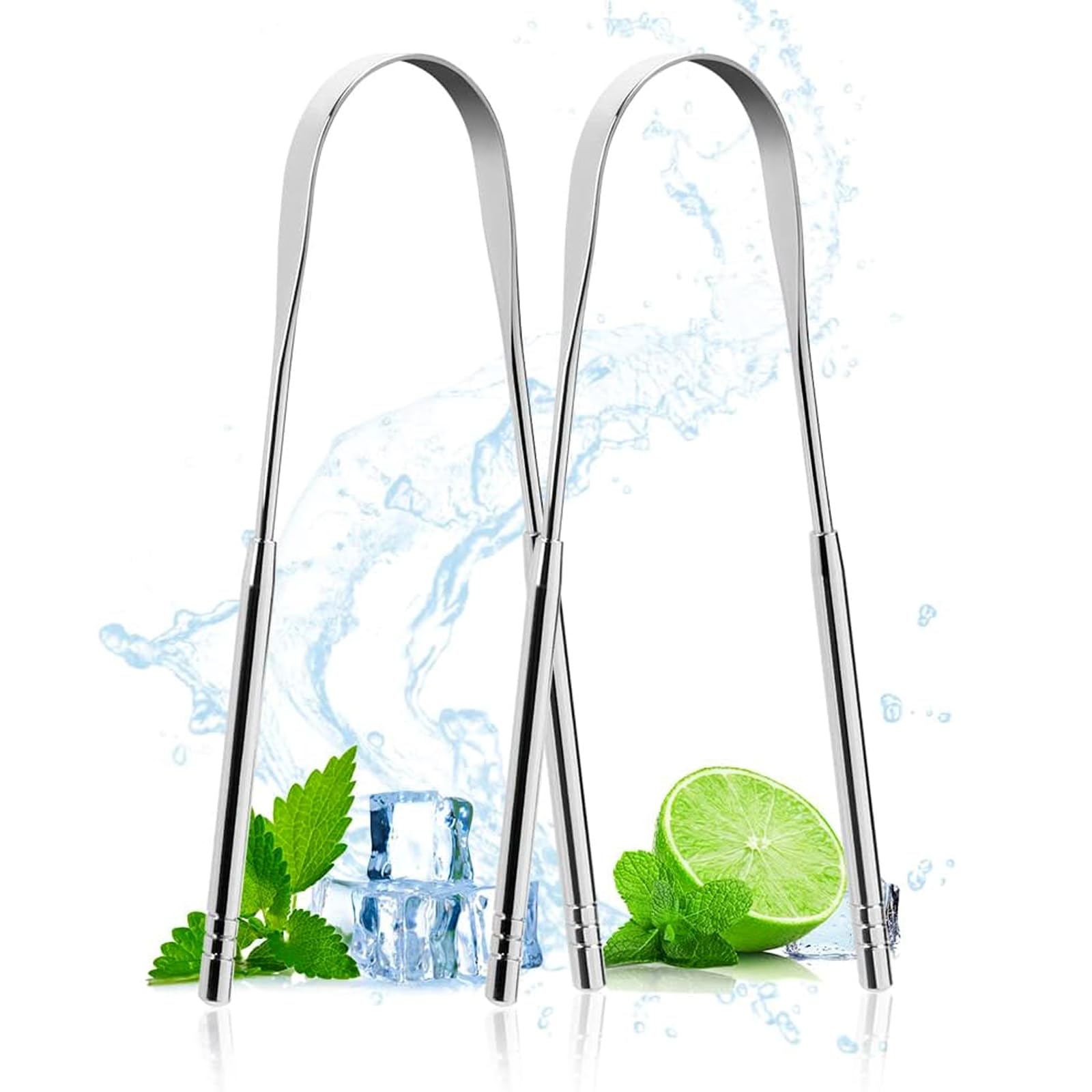 Raspador de lengua de acero inoxidable, herramienta profesional para el cuidado bucal, paquete de 2