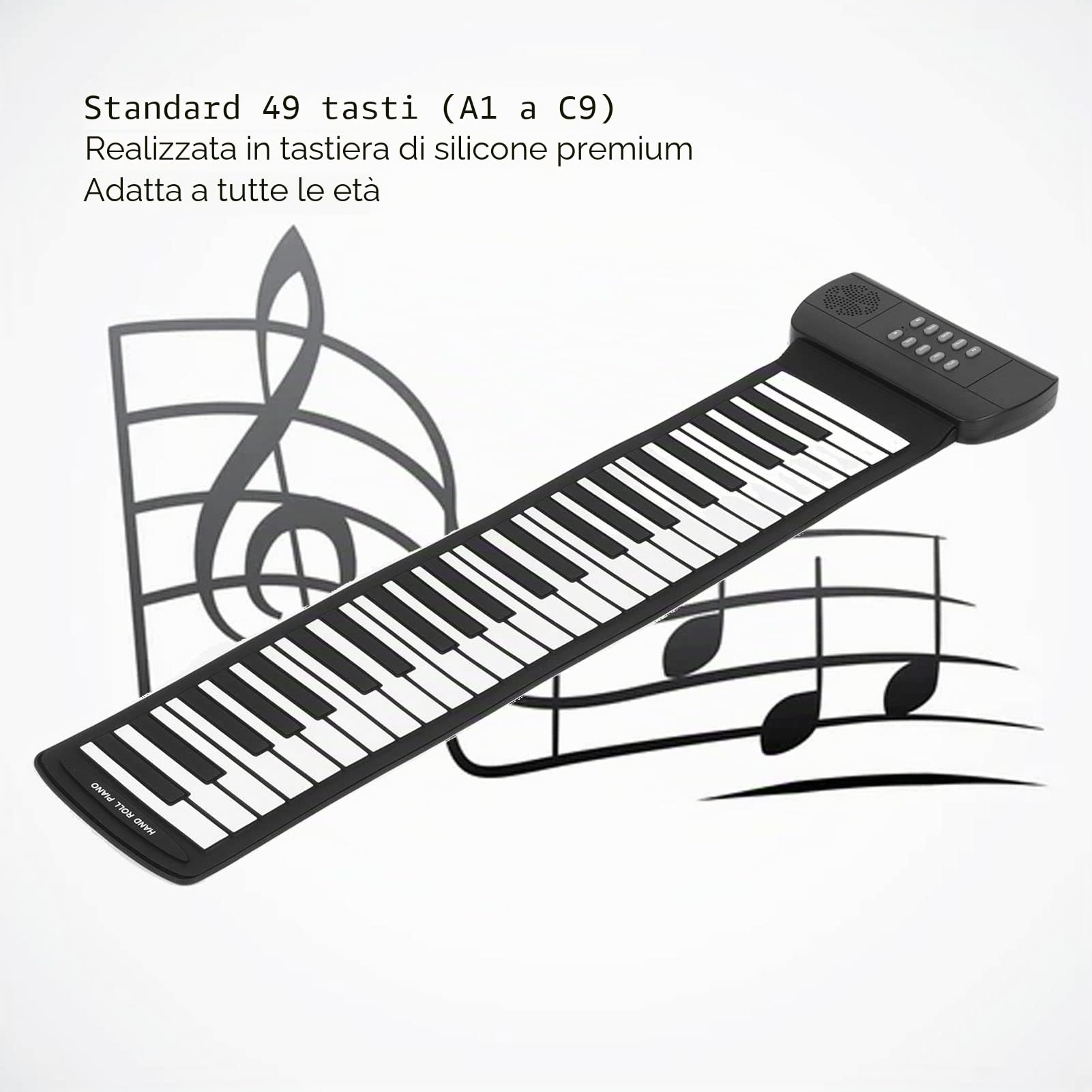 Roll Up Piano, 49 Tasti Tastiera Elettronica Portatile Tastiera Pieghevole Piano per Computer Tablet Suono Esterno o Cuffie Suono Surround 4D USB Alimentato a Batteria(PM49)
