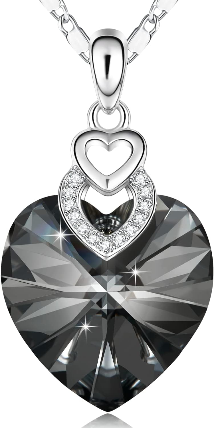 PLATO H 3 Hearts Crystal Necklace for Women, Pendant Engraved Love You - Christmas Wedding Gifts for Her Anniversary Mother's Day Valentine’s Day Birthday - in Gift Box