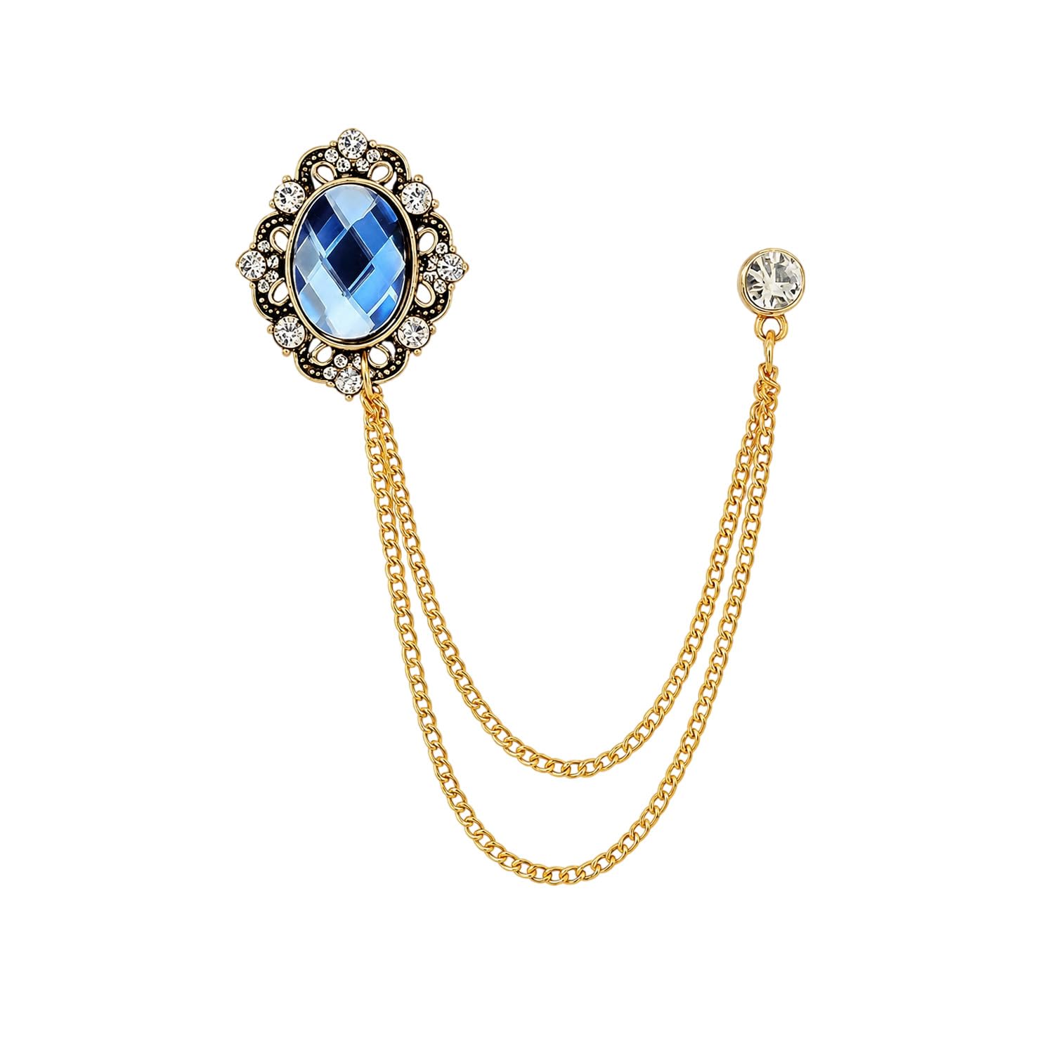 Men's & Women Suit Shirt Stud Lapel Pin Chain Tassel Brooch Pin with Crystal Chain(Mirror Gem gold)-image-45