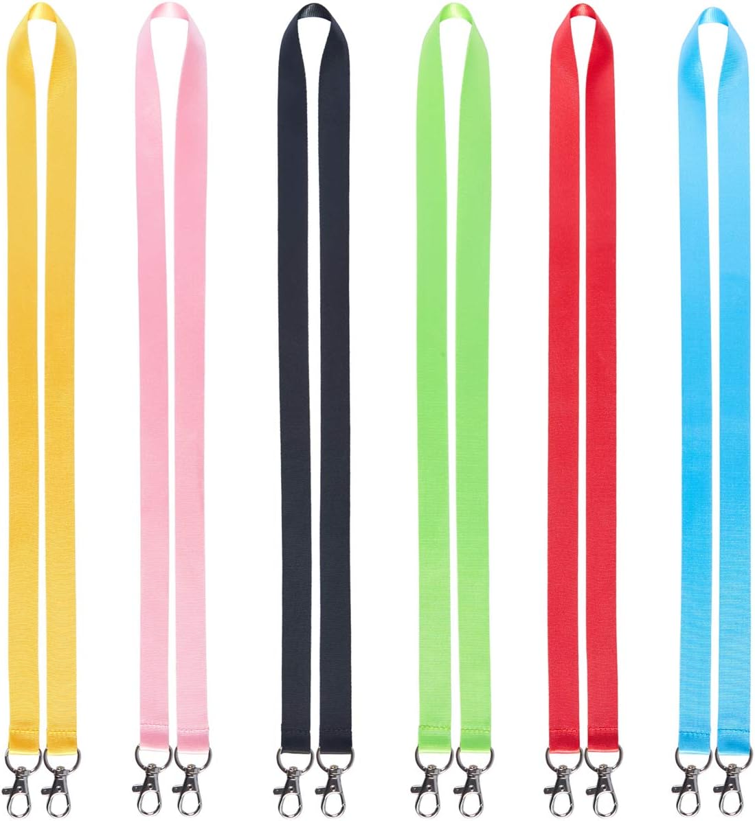 YOUOWO Lanyard Double Hook 6 Pack lanyards for ID Card Holder Bdges Keys Kids Adult Keychains Neck Office Lanyard Black Pink Yellow Green red Blue