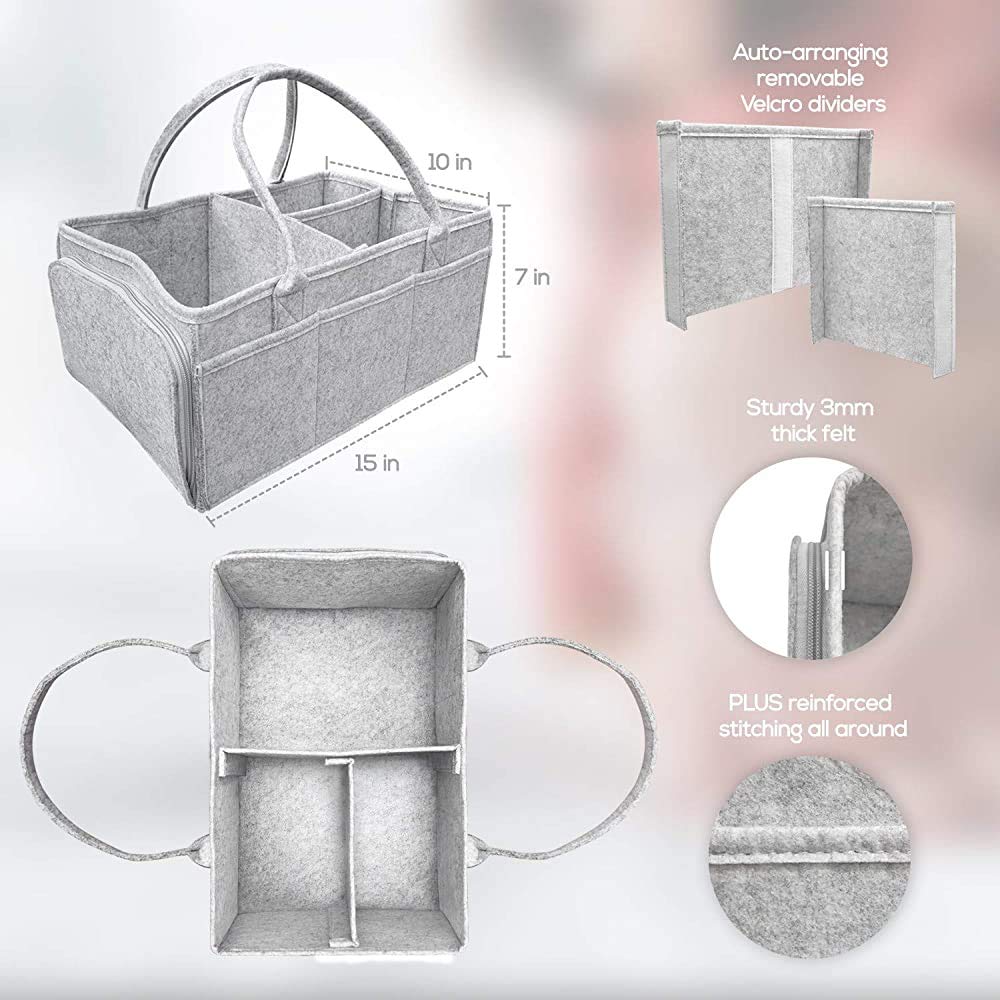 Windel Organizer, tragbare Wickeltasche Filz Baby Windel Organizer mit austauschbaren Fächern für Wickeltisch, Beißring, Windel, Lätzchen, Dusche Geschenkkorb