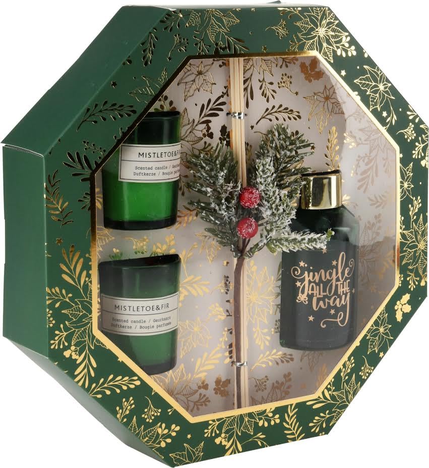 Diffuser & Candle Set Mistletoe & Fir Christmas Scented Home Fragrance Gift Box