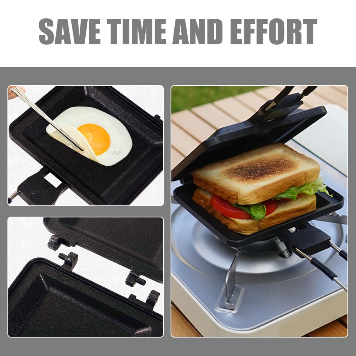 SHOWERORO Teglia Per Panini Pieghevole Antiaderente in Alluminio, Utensile Da Cucina Portatile Per Colazione e Picnic, Piastra Per Friggere Panini Fatta in Casa, Accessorio Multifunzione Per