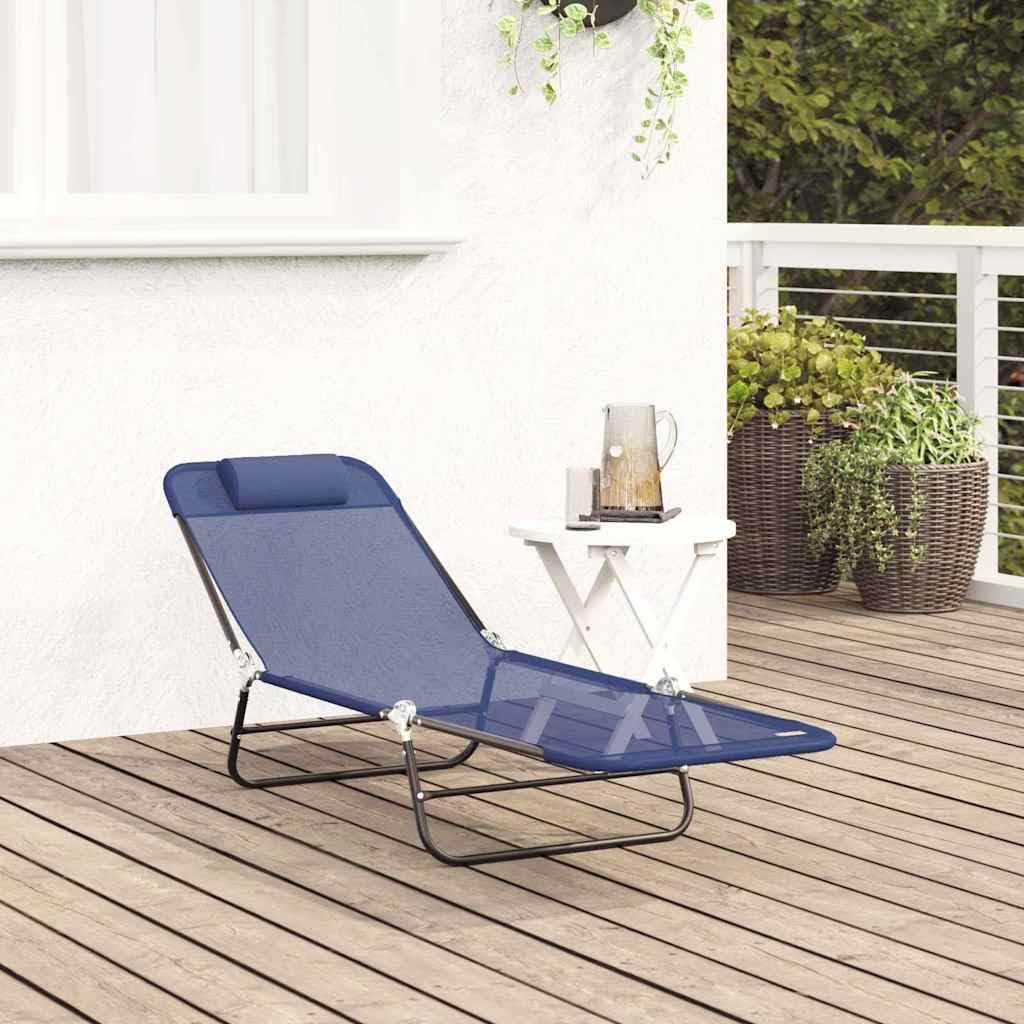Hothingwell Granatowy składany leżak tekstylny 182x55x85,5 cm | Solidna stalowa rama, regulowane oparcie, kompaktowe składanie, łatwa konserwacja