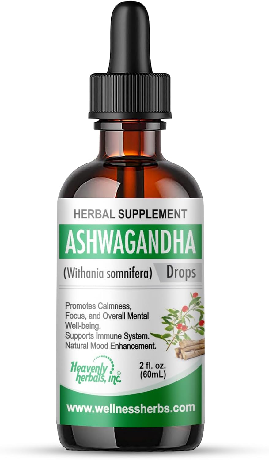 Ashwagandha Drops – Natural Liquid Extract to Promote Calmness, Support Mood & Immune System | Ancient Ayurvedic Remedy – 2.0 fl. oz - Wellnessherbs Ships from USA.