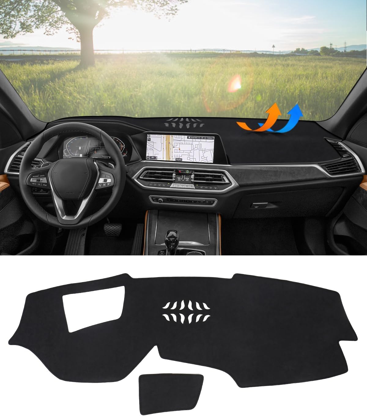 BIBLOZ Dash Cover for BMW X5 2019-2023 & BMW X7 2019-2022 Accessories Black Flannel Dashboard Cover Mat Car Dashboard UV Sun Protection