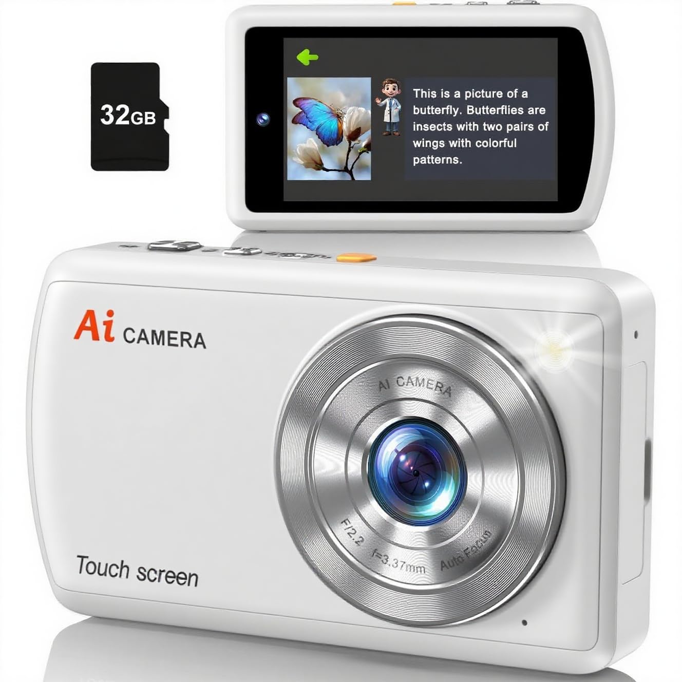 AI Digital Camera, Cameras for Photography with WiFi, Object Recognition, Compact Point and Shoot Digital Camera with Dual Lens, 3.6'' Touch Screen, Smart Digital Camera for Kids Boys Girls