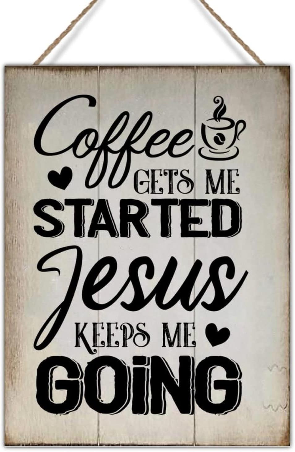 Vintage Wood Sign Coffee Gets Me Started Jesus Keeps Me Going Wood Sign Wall Decor Christian Gift Bible Verse Wall Art Sign Farmhouse Wood Decorations Signs 18x24in