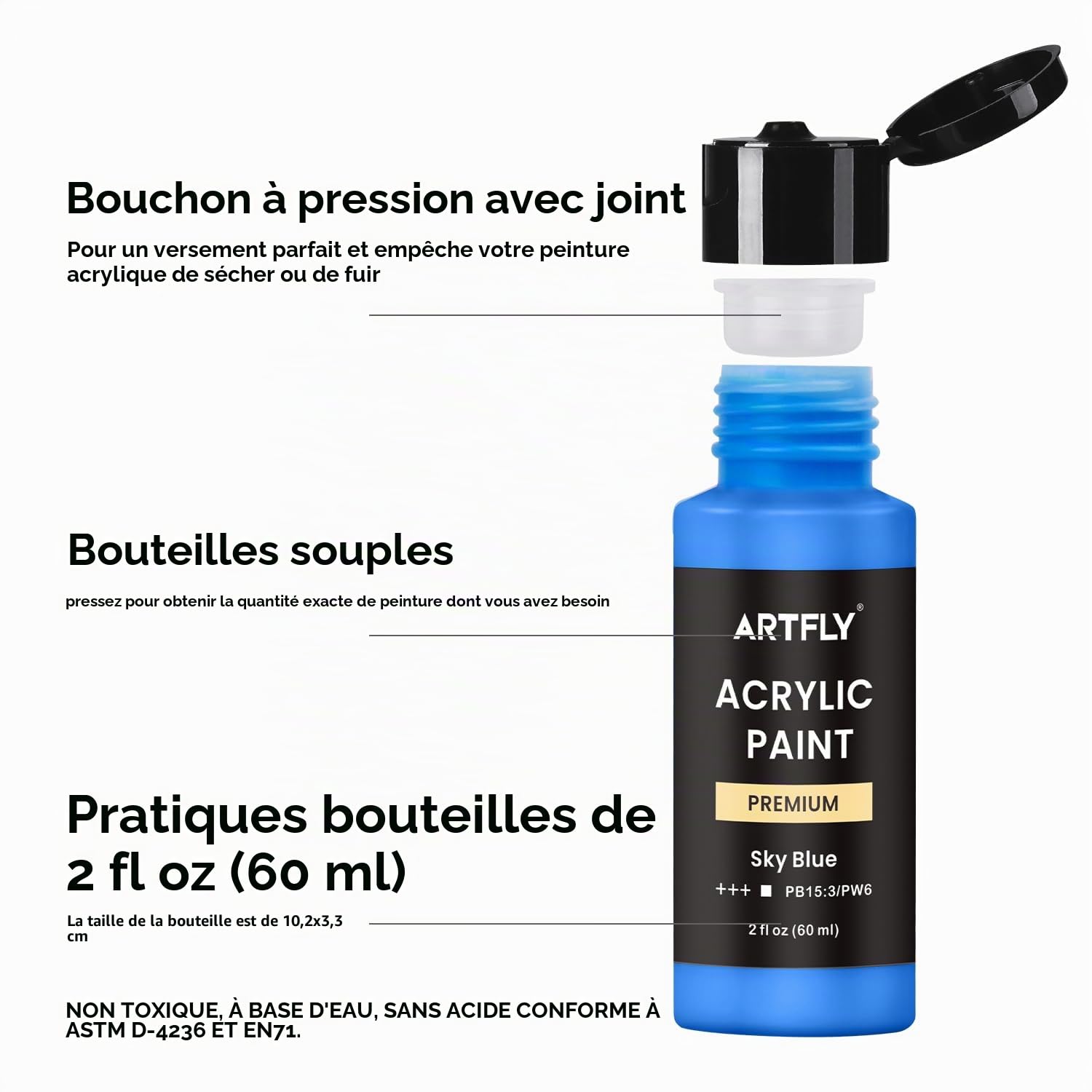 ARTFLY Peinture Acrylique Kit, 36 Couleurs × 60ml, avec 12 Pinceaux, Non Toxique, Riche Pigmentée, Peintures pour Débutant et Artiste pour Papier, Roche, Bois, céramique, Tissu
