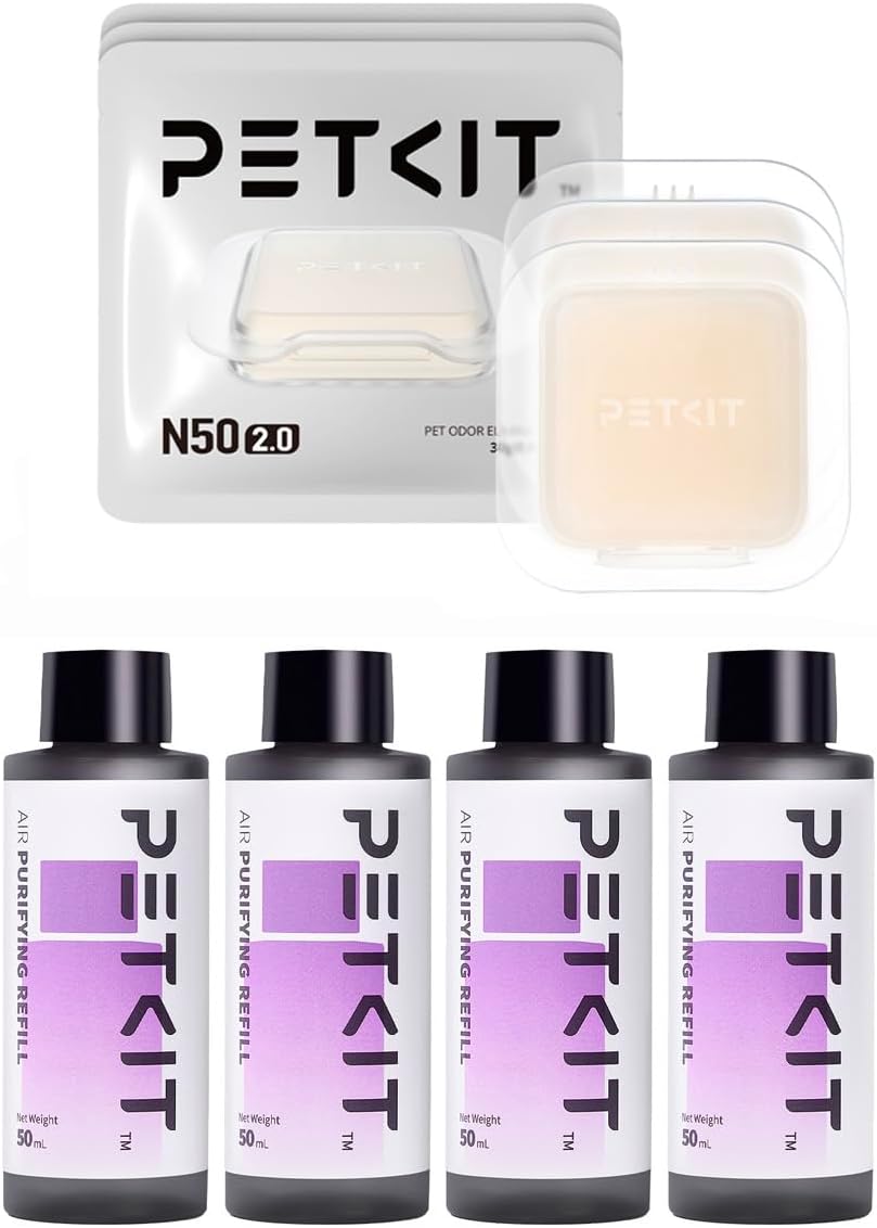 PETKIT 4 Bottles Air Purifying Refills+3 Packs Pet Odor Eliminator N50 2.0, Pet Odor Control Remover for Automatic Cat Litter Box, Self-Cleaning Cat Litter Box Deodorizer