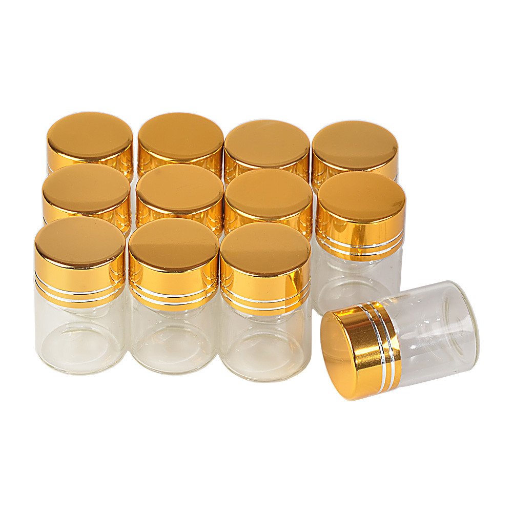 100units 5ml Glass Wishing Bottles with Aluminium Gold Screw Caps Empty Essential Oil Saffron Pill P