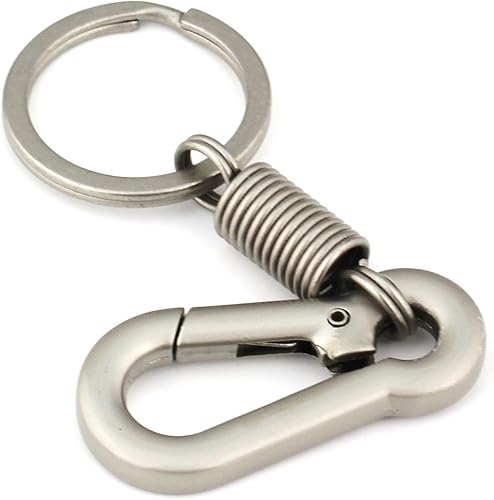 Maycom Llavero simple de estilo retro resistente con forma de mosquetón, anillo para llaves, llavero, portallaves, S, Plateado mate