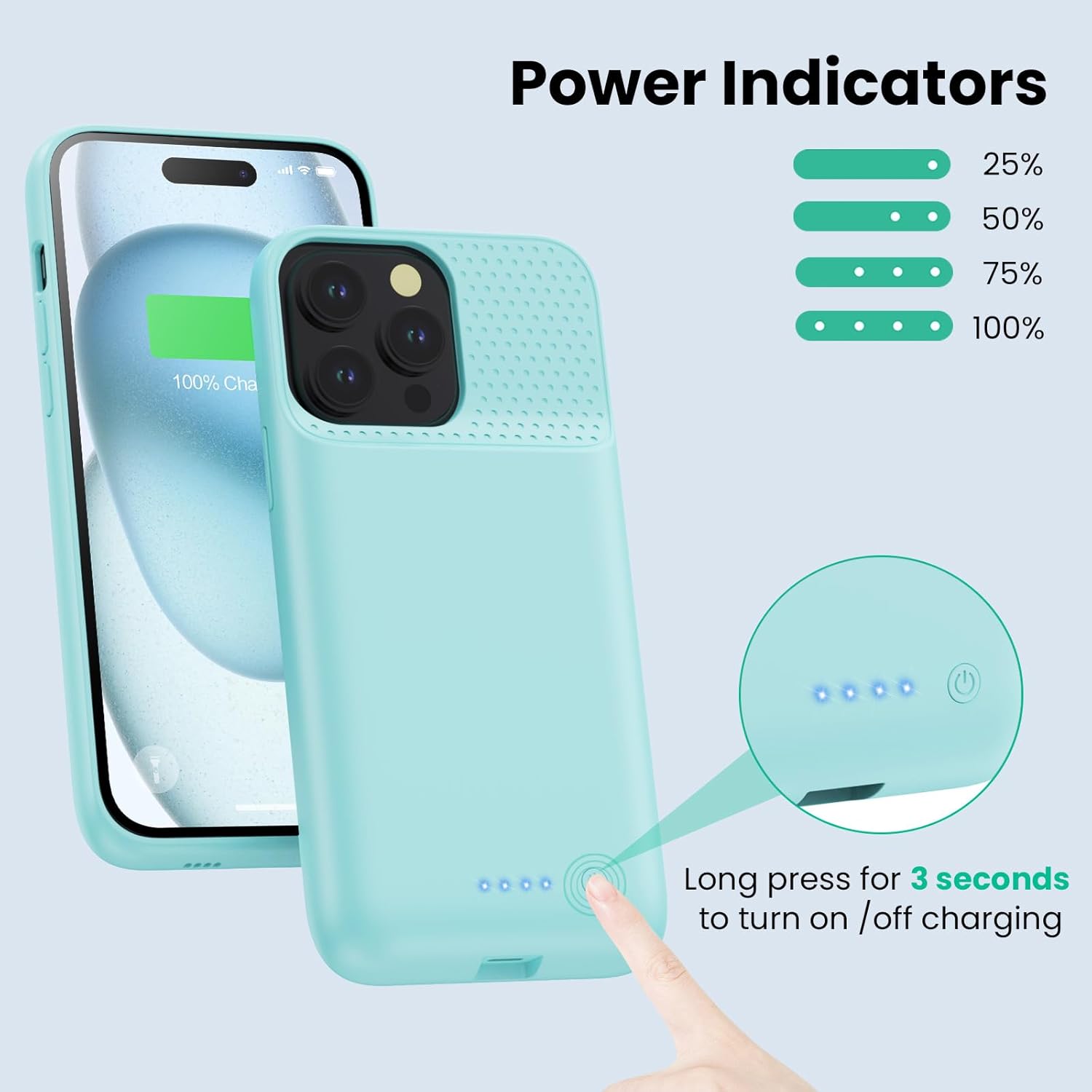 Battery Case for iPhone 15 Pro Max,Powerful 8600mah Ultra-Slim Protective Charging Case,15W Fast Charging Portable Rechargeable Expandable Battery Charger Cover for iPhone 15 Pro Max(6.7inch)-Green