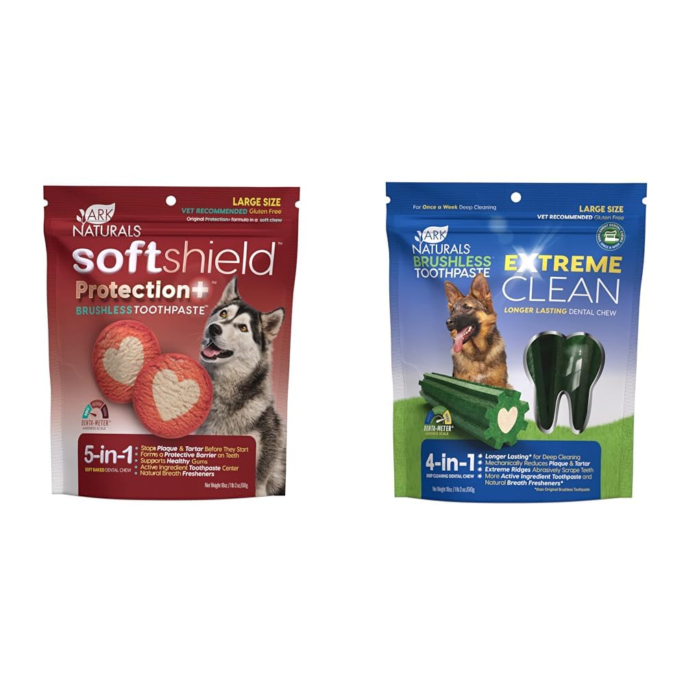 ARK NATURALSSoft Shield Protection+ & Extreme Clean Brushless Toothpaste Bundle, Dog Dental Chews for Large Breeds, Prevents Plaque & Tartar, Freshens Breath, 18oz Each