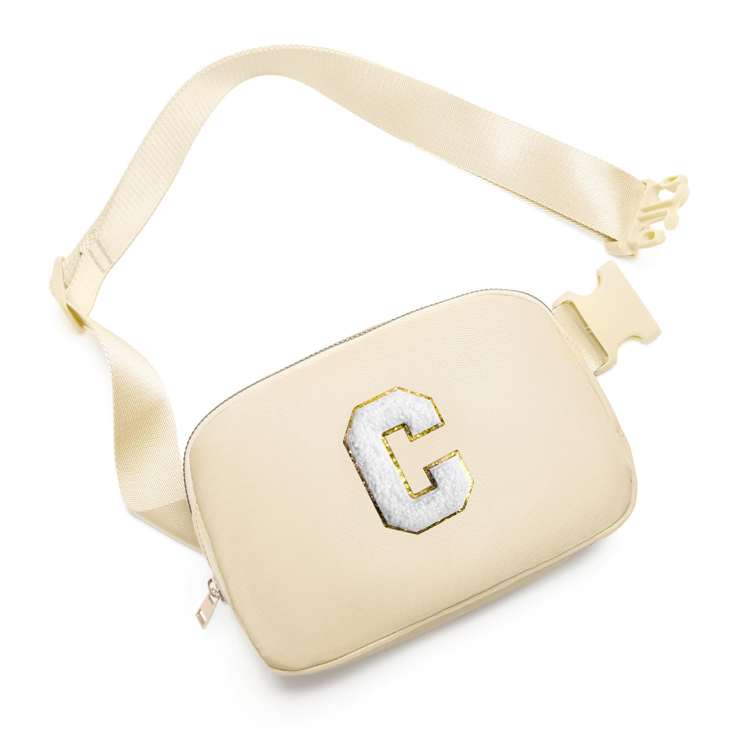 Gitus Birthday Gifts for 8 9 10 11 12 13 Year Old Girls Personalized Fanny Pack Crossbody Bags with Initial Letter Patch Belt Bag for Teen Girls Cute Trendy Stuff Travel Essentials (Beige-C)