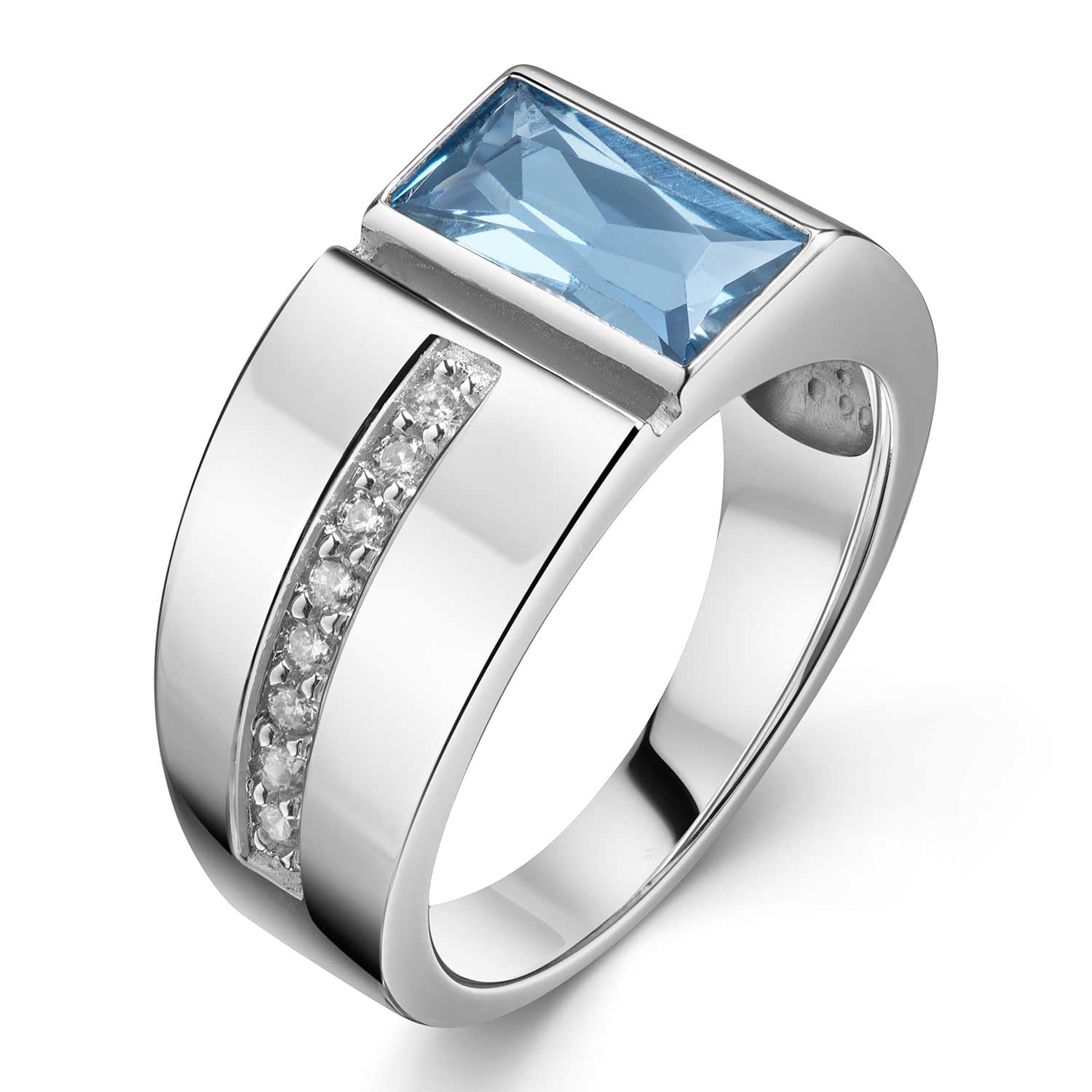 MATERIA by Matthias Wagner Bandring Silber 925 Damen Ring mit blauem Zirkonia breit