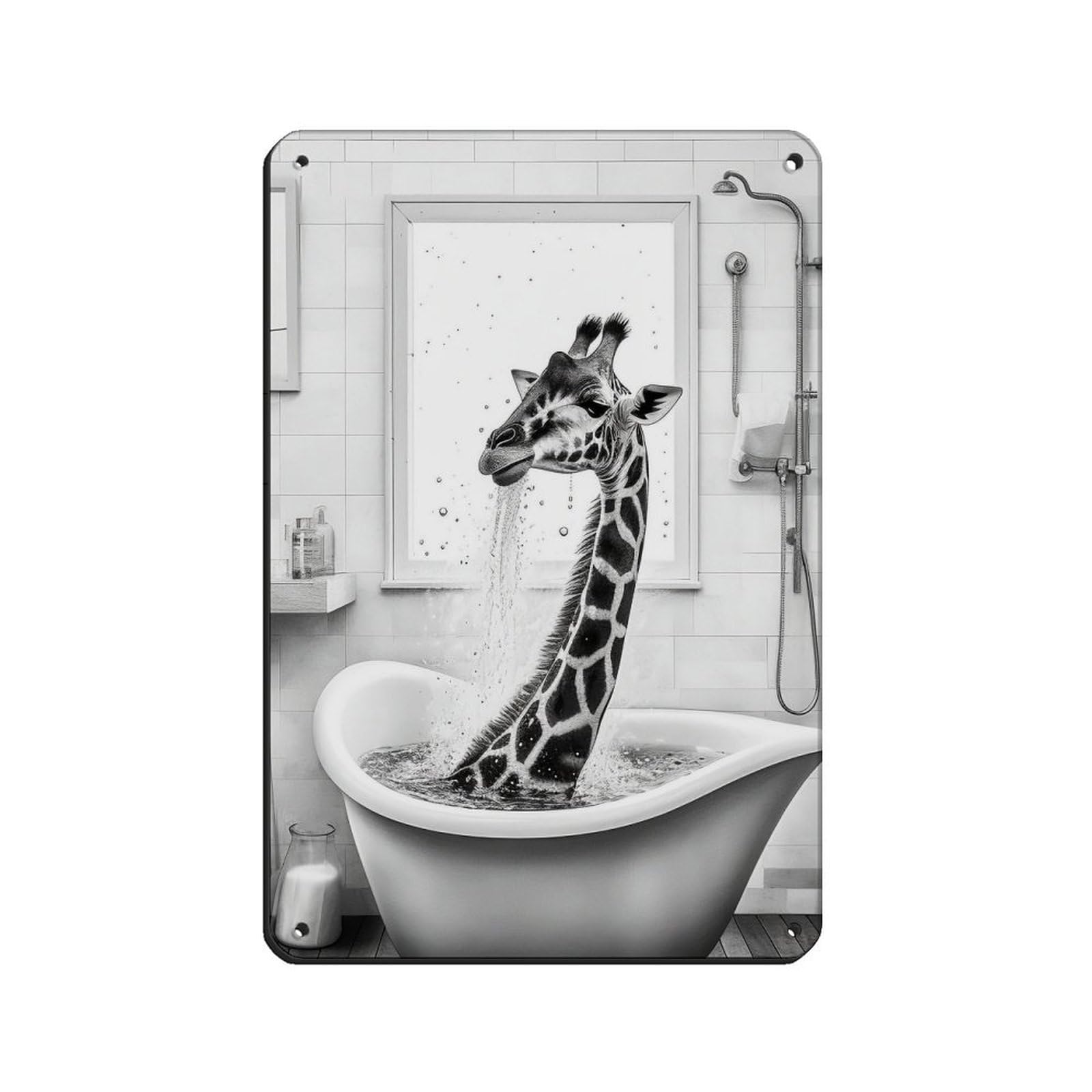 Adorable Giraffe in Tub Poster Tin Sign Vintage Metal Pub Club Cafe Bar Home Wall Art Decoration Poster Retro 8x12inch(20x30cm)