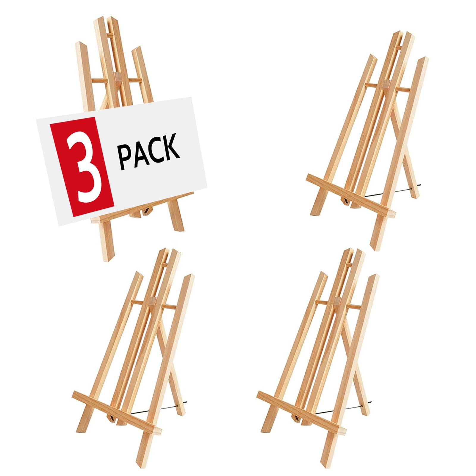 Confezione da 3 cavalletti in legno da 40,6 cm, cavalletto per pittura su tela, cavalletto da tavolo per artisti, cavalletto per feste di pittura, cavalletto da tavolo per studenti e bambini