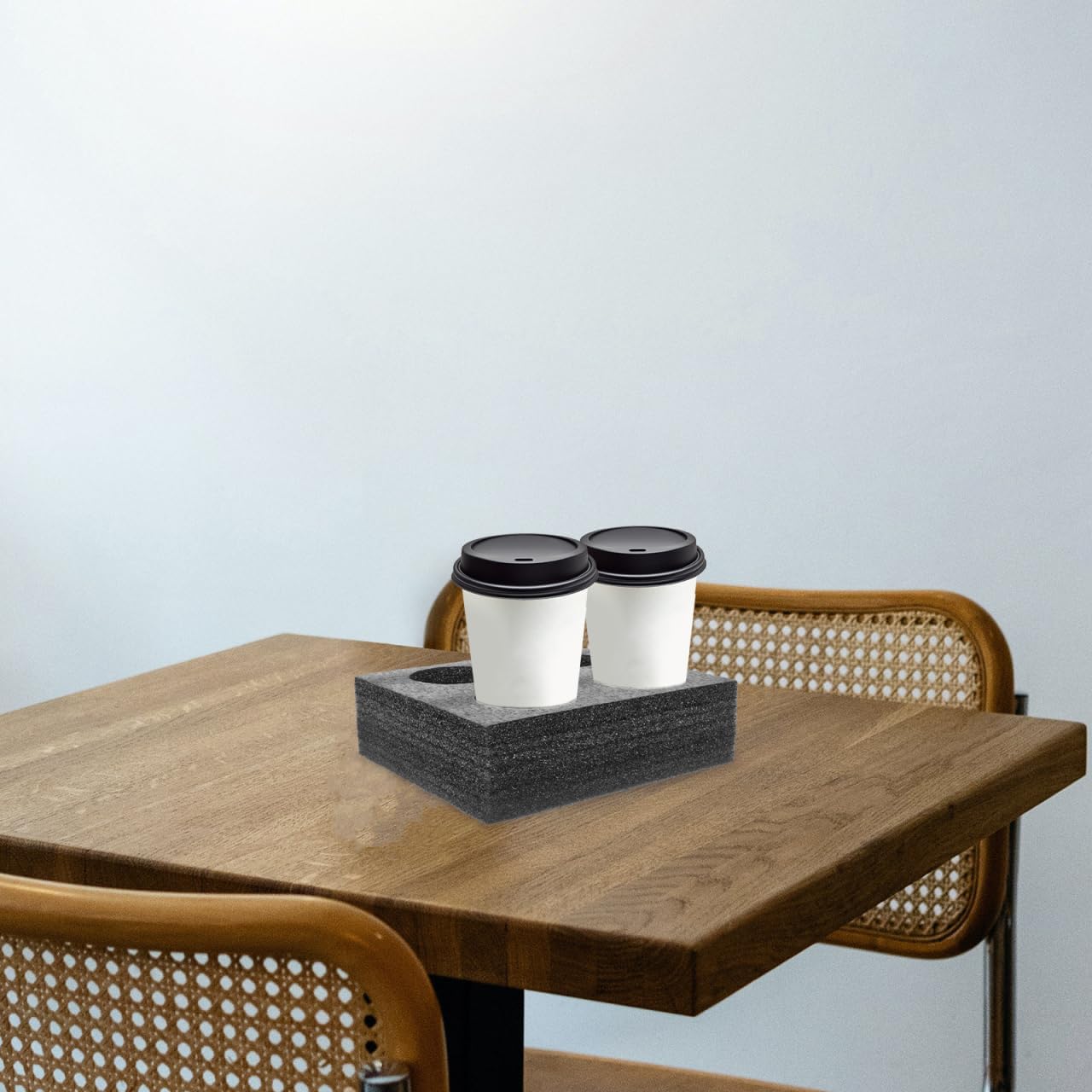 Takeout Coffee Cup Bottle Carrier: 2Pcs Black Takeout Cup Holders Foam- Hot or Cold Drinks Carrier Cup Trays- Beverage Carrier Trays for Package Service- Beverage Packaging Supplies