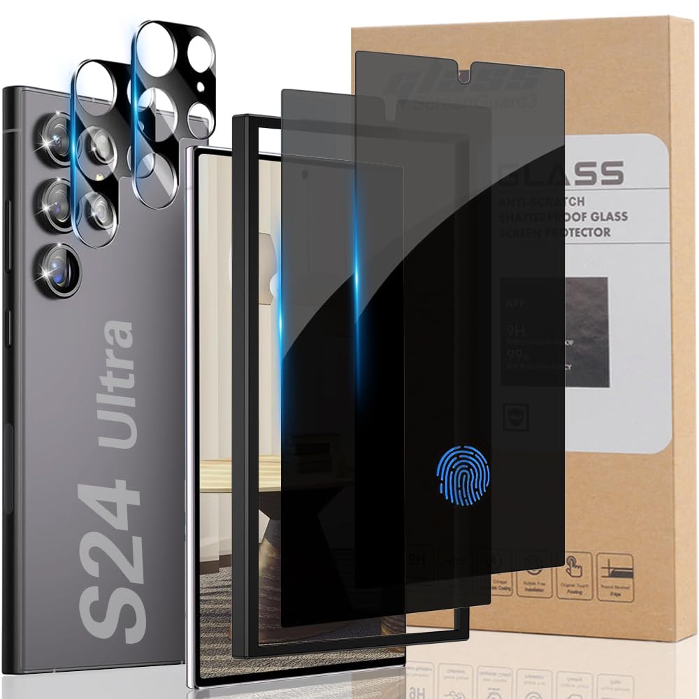 Protector de pantalla de privacidad para Samsung Galaxy S24 Ultra, protector de pantalla y protector de lente de cámara, vidrio templado de 6.8 pulgadas, protector de película negra antiespía