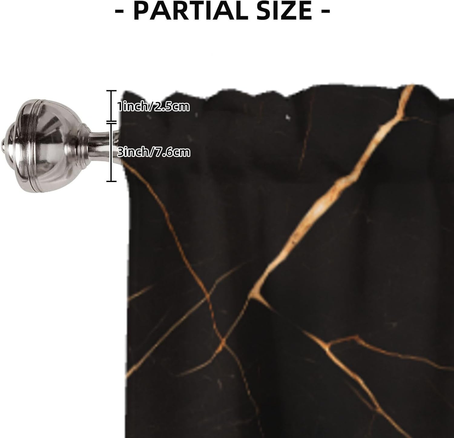 Valance for Windows Gold Black Marble Kitchen Curtains Valances Rod Pocket Abstract Art Window Treatment Short Topper Curtains 1 Panel, 54x18inch