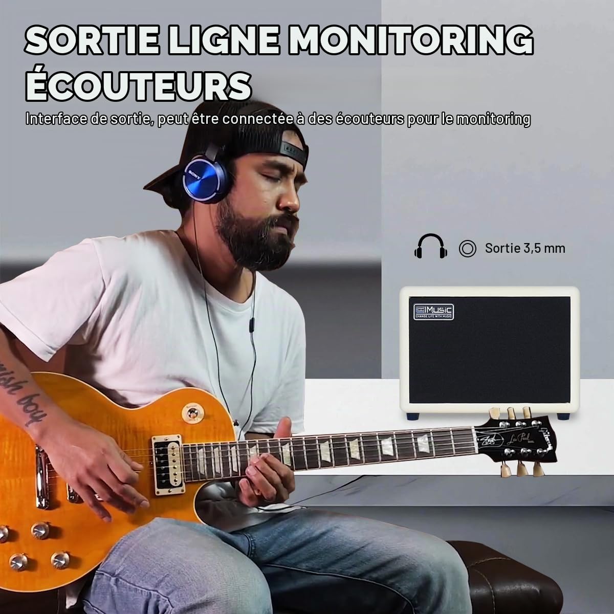 COOLMUSIC Unique 10G 10W Amplificateur de guitare électrique rechargeable sans fil avec Bluetooth 5.0, effets de distorsion, ampli d'entraînement portable pour la maison et la fête musicale